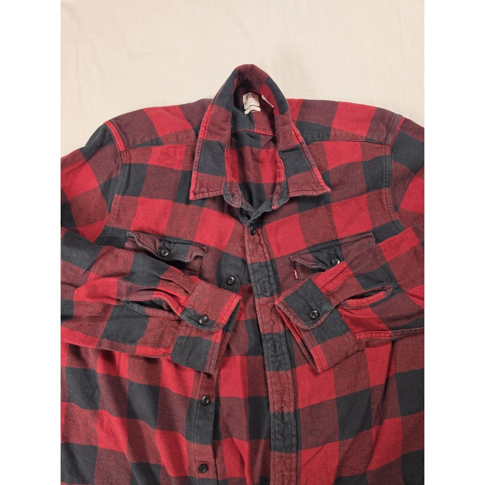 Levi's Shirt Mens 2XL Red Black Buffalo Plaid Flannel Long Sleeve Button Up